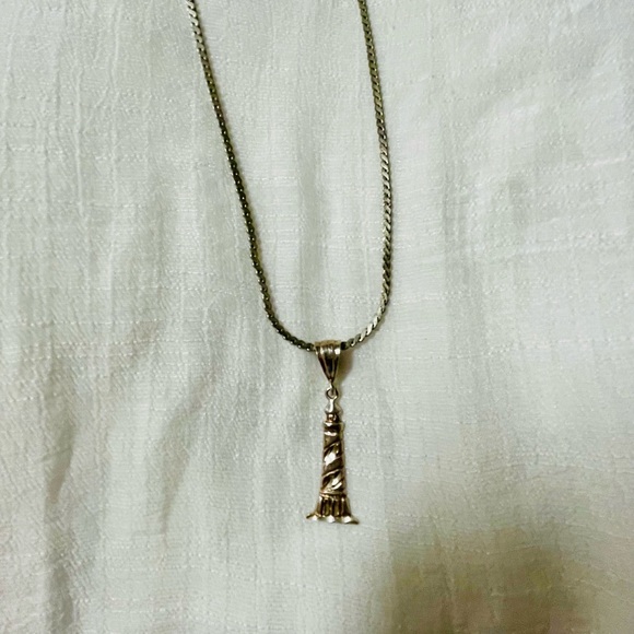 Vintage Stamped Sterling Lighthouse pendant necklace spring clasp 25”. - Picture 3 of 3